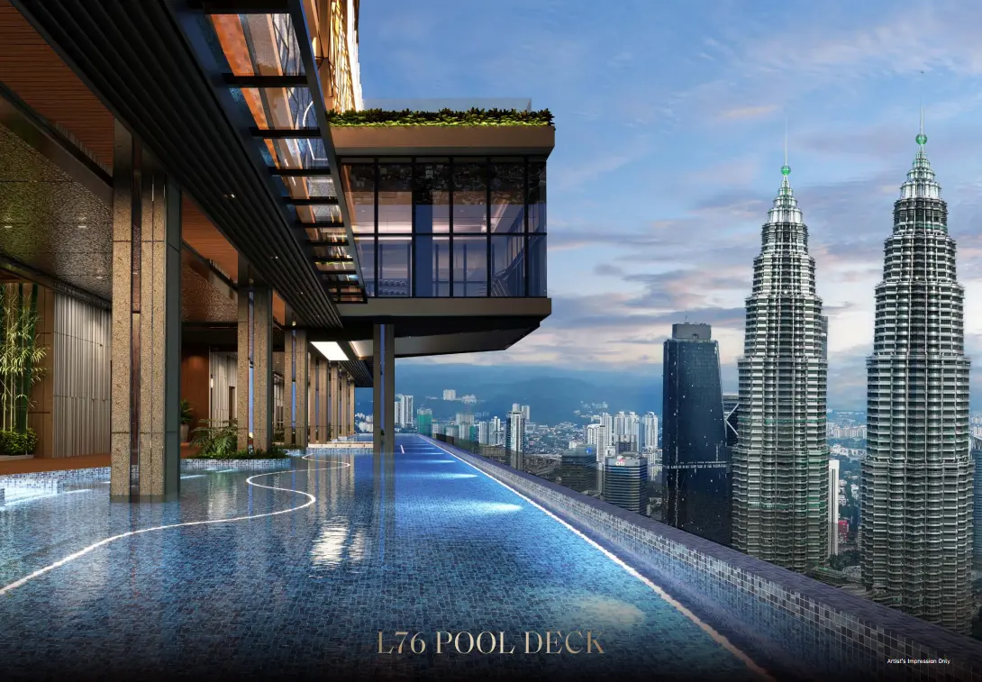 Artist's impression of the level 76 pool deck overlooking the Petronas Towers